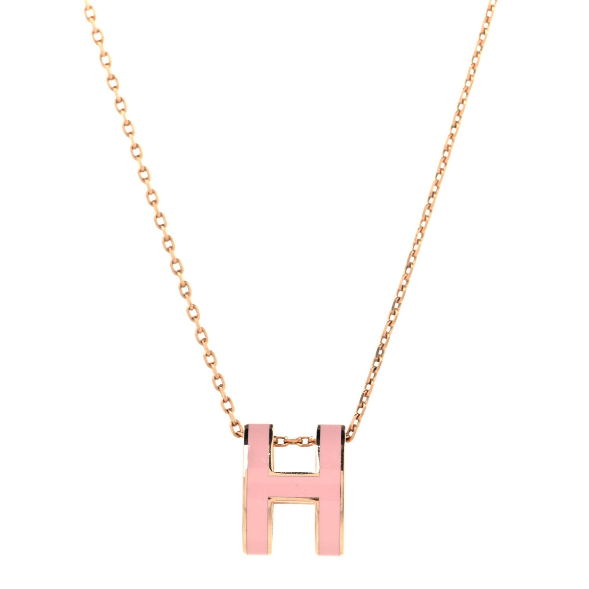 Lacquered Gold Pop H Pendant Necklace Rose Dragee