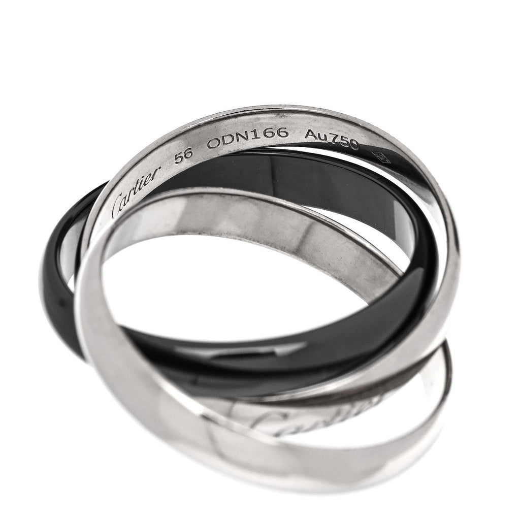 18K White Gold Black Ceramic Trinity Ring 56 7.5