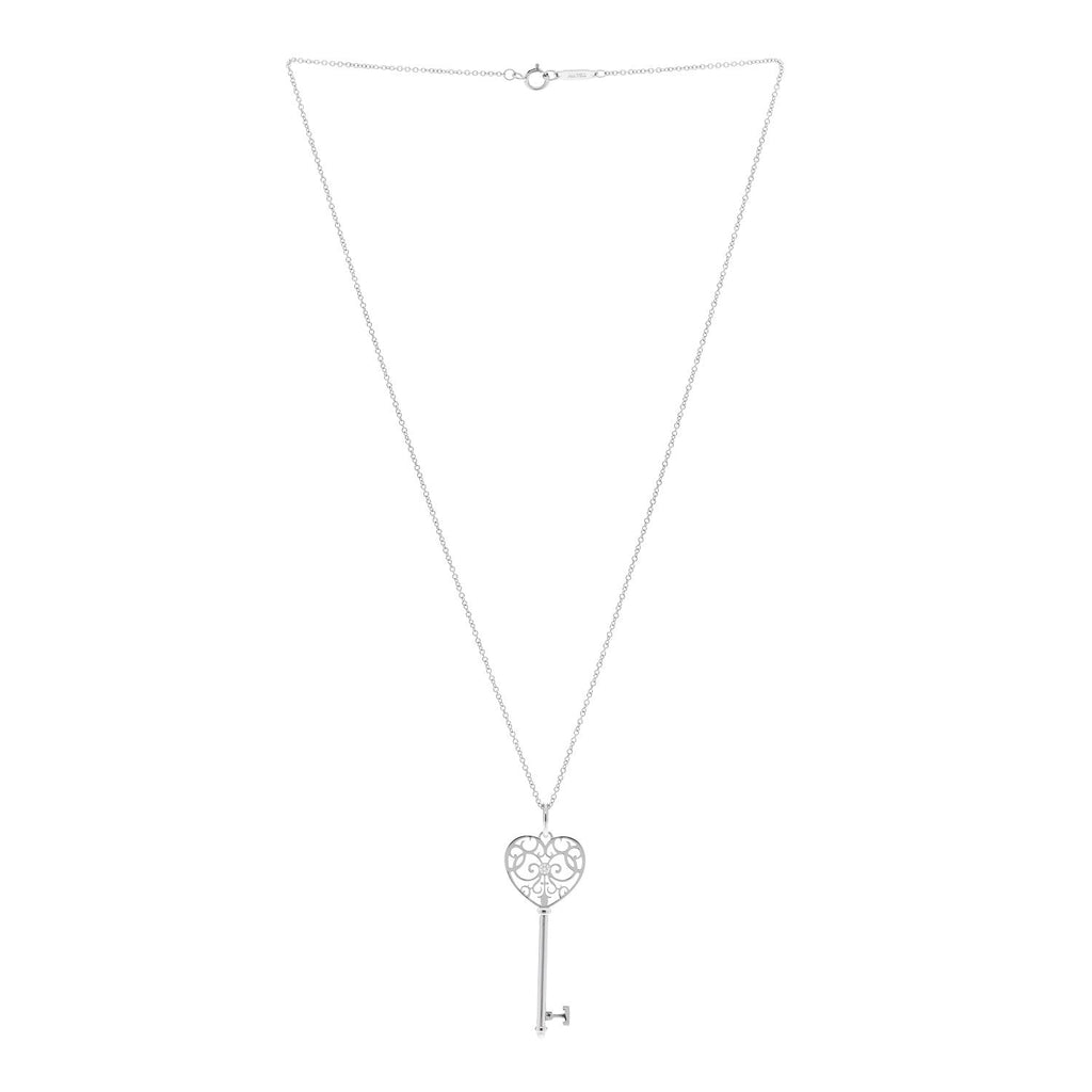 18K White Gold Diamond Enchant Heart Key Pendant Necklace