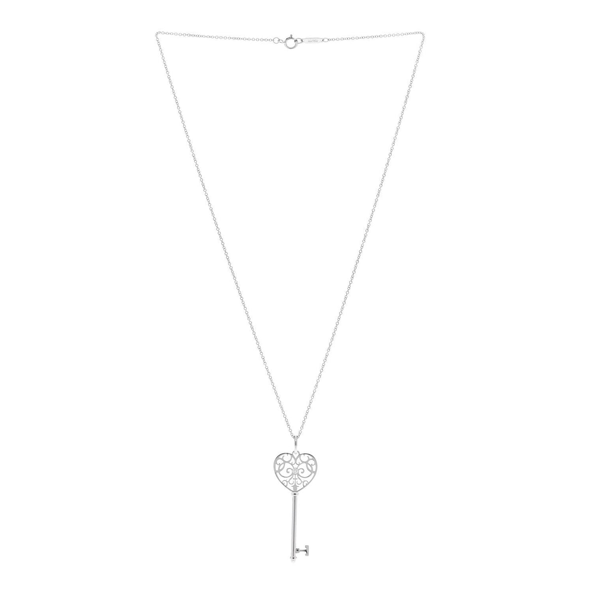 18K White Gold Diamond Enchant Heart Key Pendant Necklace