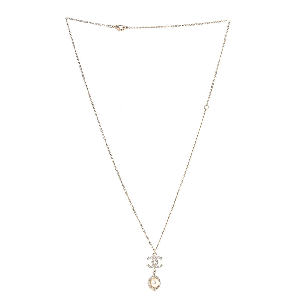 Crystal Pearl CC Lace Camellia Necklace  Gold