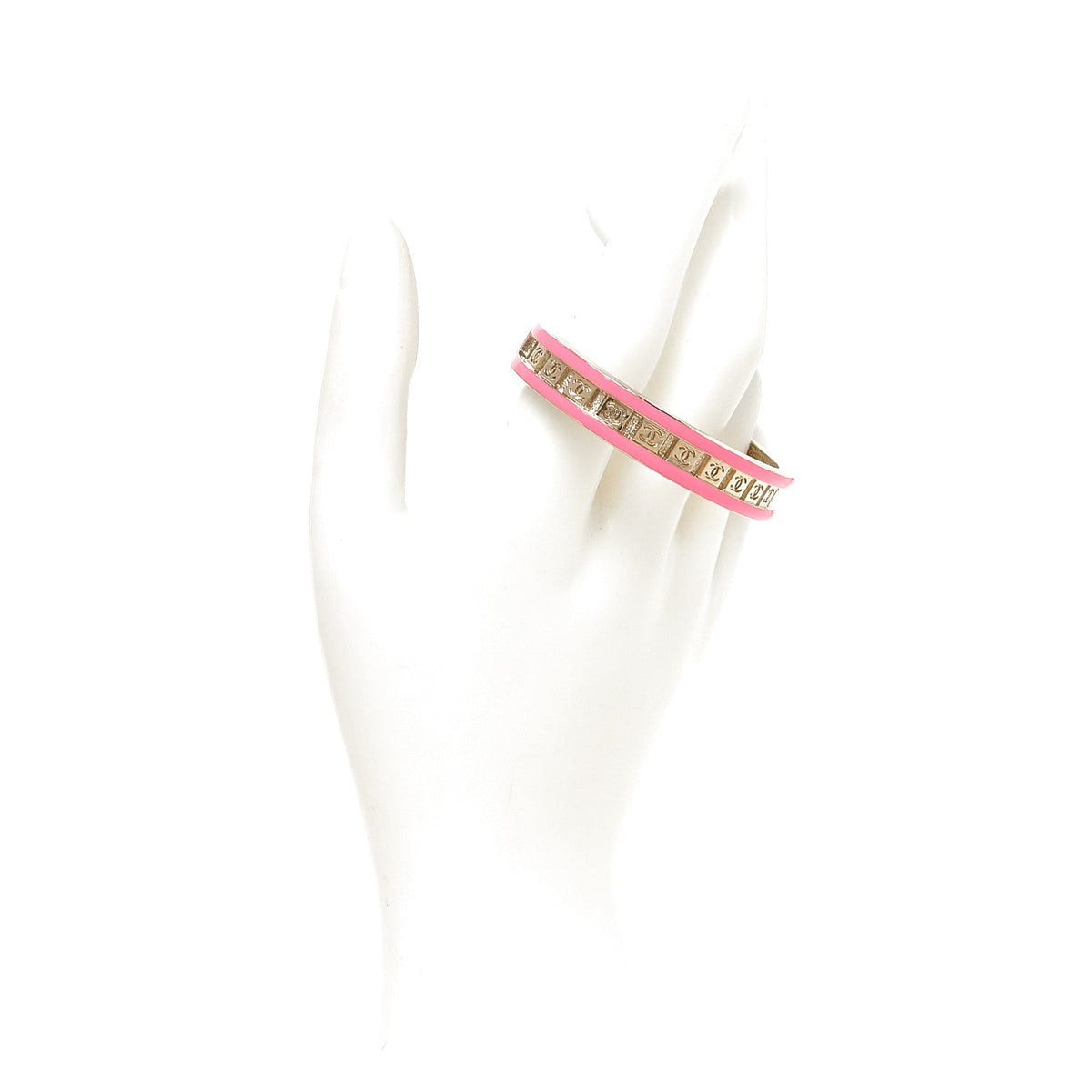 Metal Enamel CC Cuff Bracelet S Gold Pink