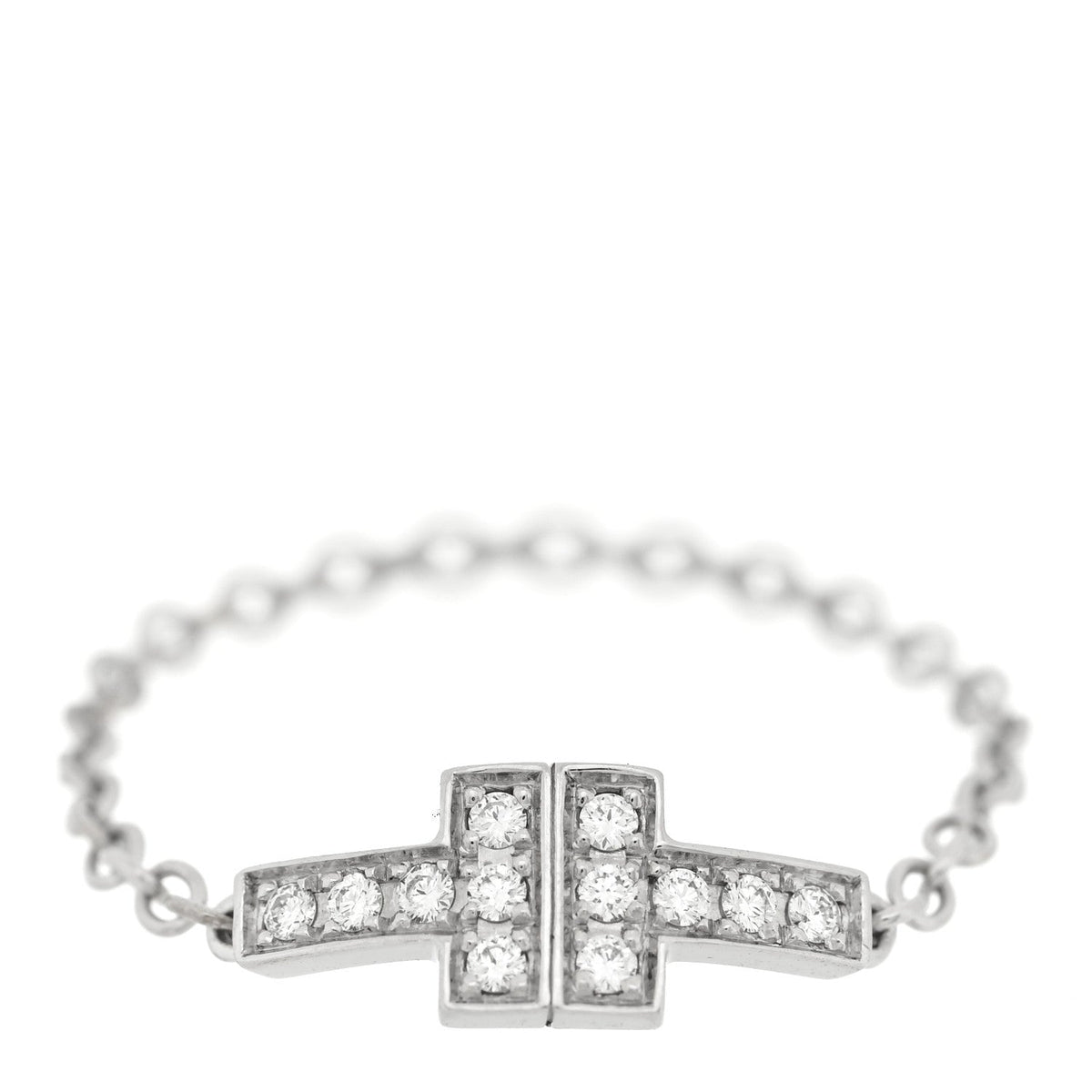 18K White Gold Diamond T Chain Ring 53 6.5
