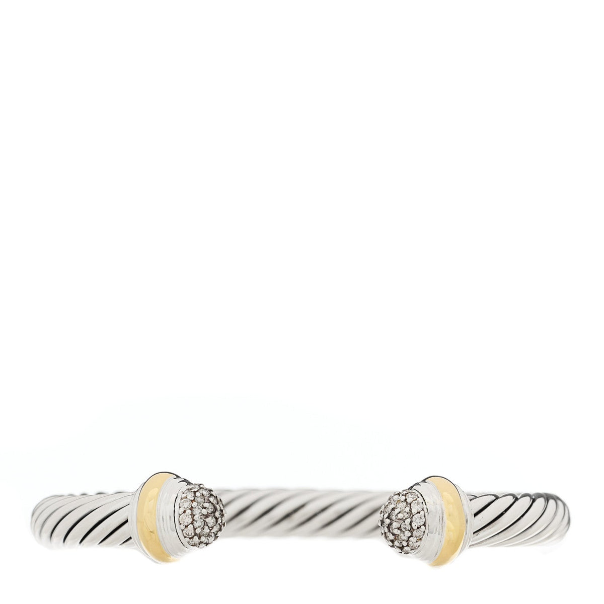Sterling Silver 18K Yellow Gold Diamond Pave 7mm Cable Classics Bracelet