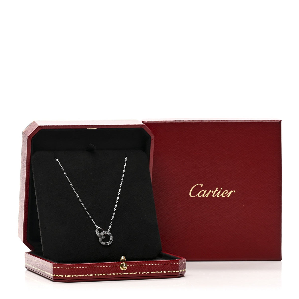 18K White Gold Diamond Interlocking LOVE Paved Necklace