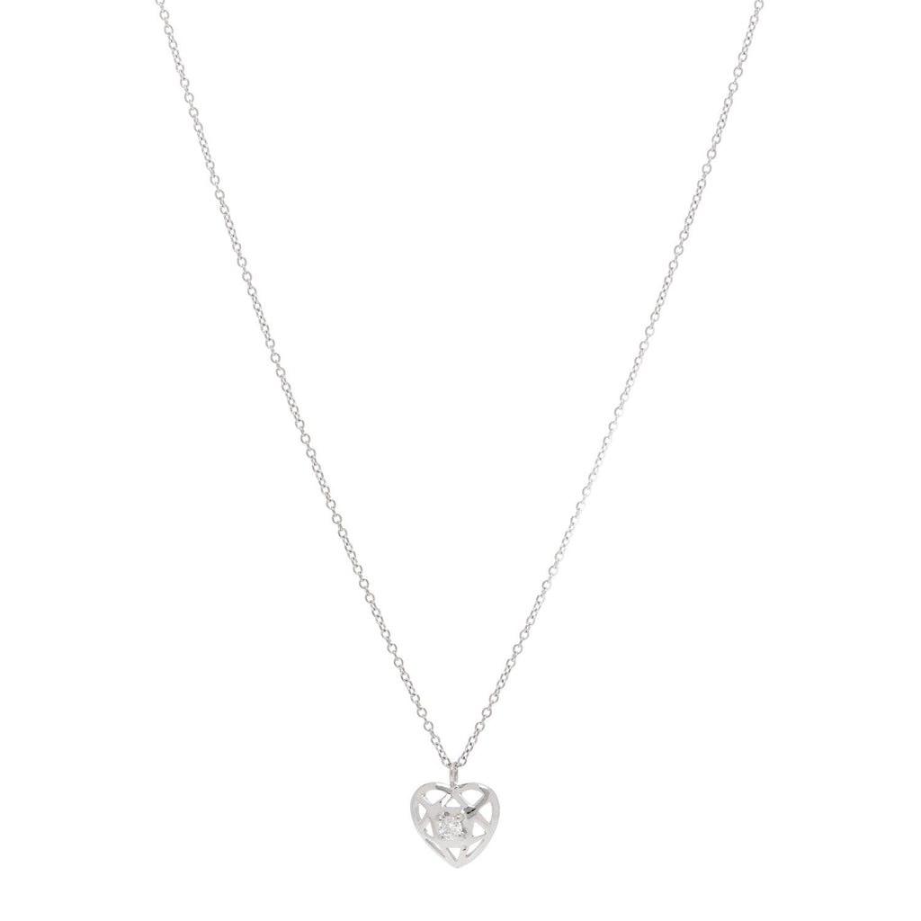 18K White Gold Diamond Cut Out Heart Pendant Necklace