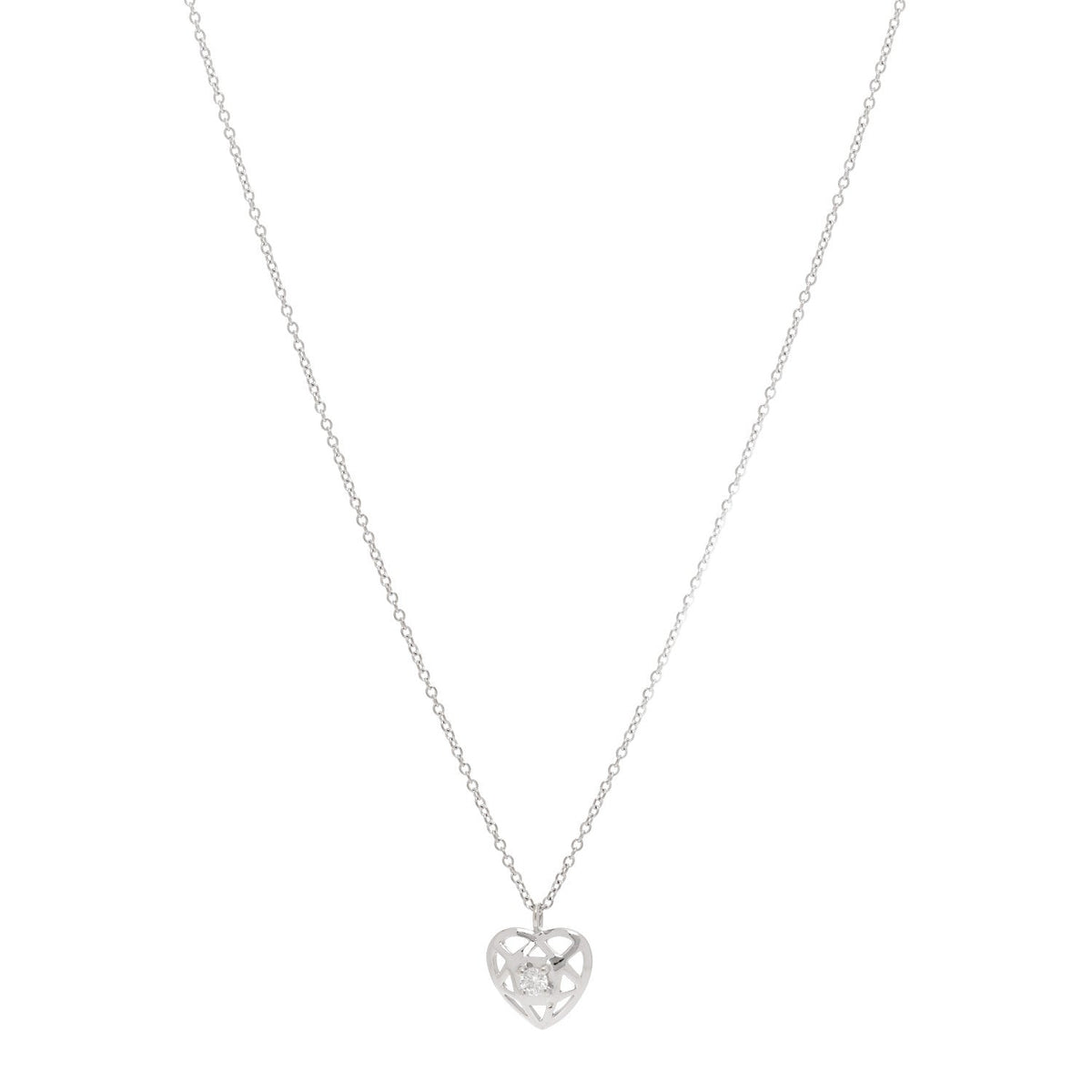 18K White Gold Diamond Cut Out Heart Pendant Necklace