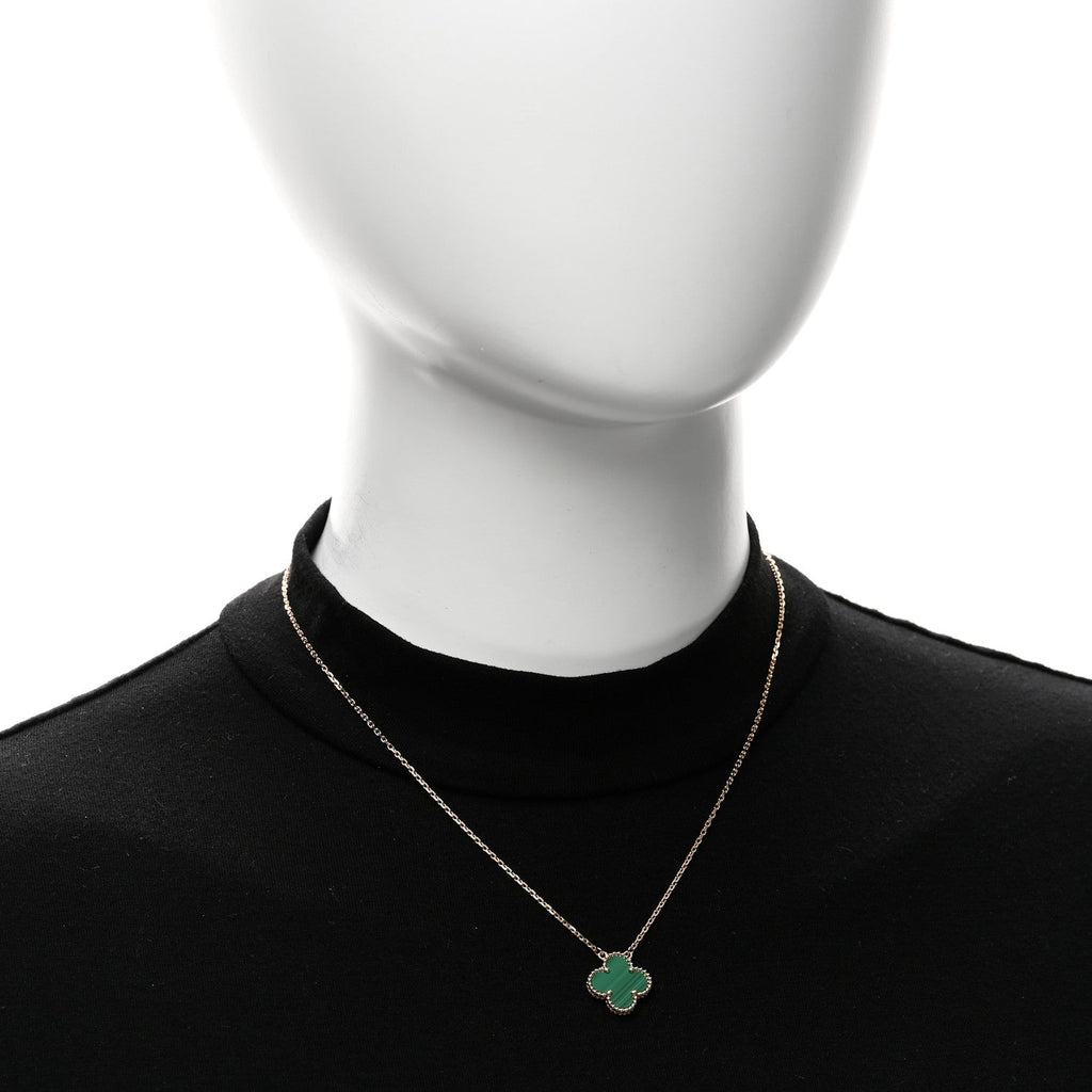 18K Yellow Gold Malachite Vintage Alhambra Pendant Necklace