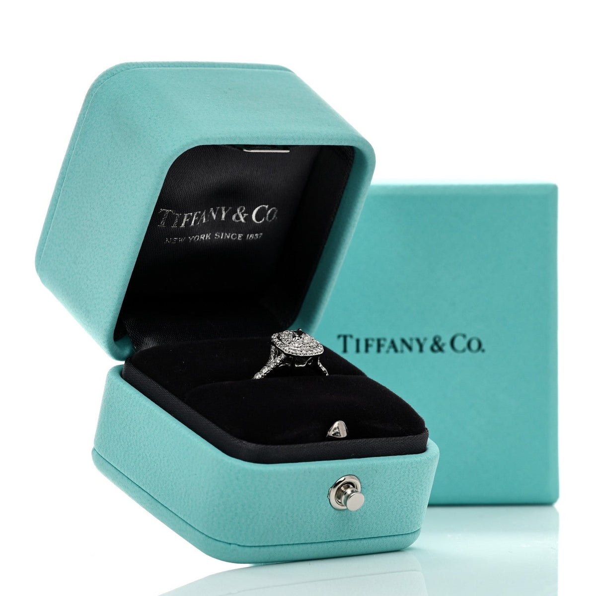 Platinum Diamond .41ct Soleste Cushion Cut Double Halo Engagement Ring 50 5.25