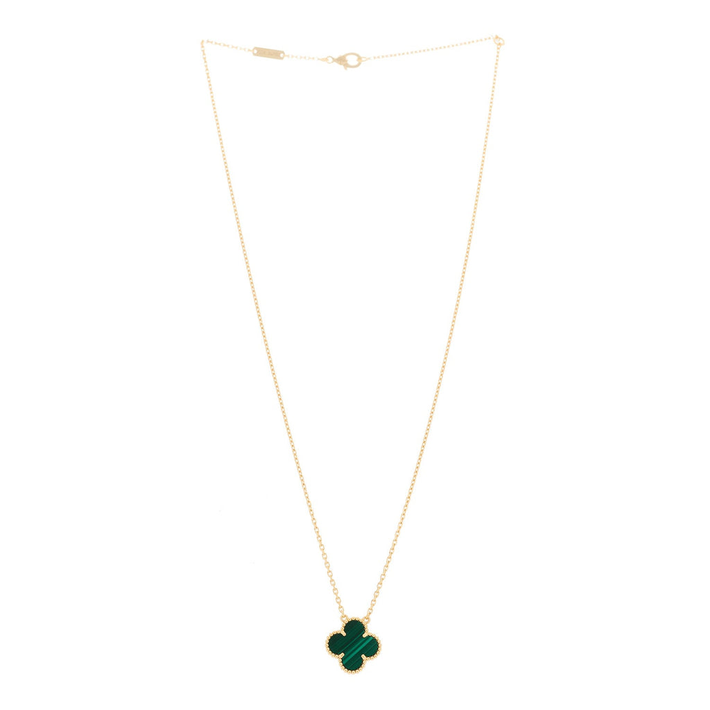 18K Yellow Gold Malachite Vintage Alhambra Pendant Necklace