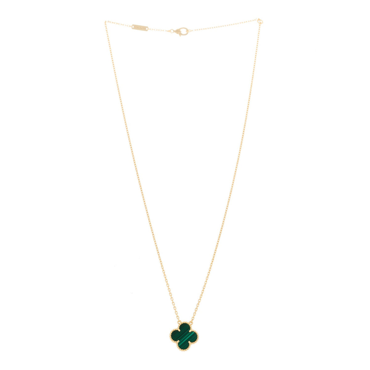 18K Yellow Gold Malachite Vintage Alhambra Pendant Necklace