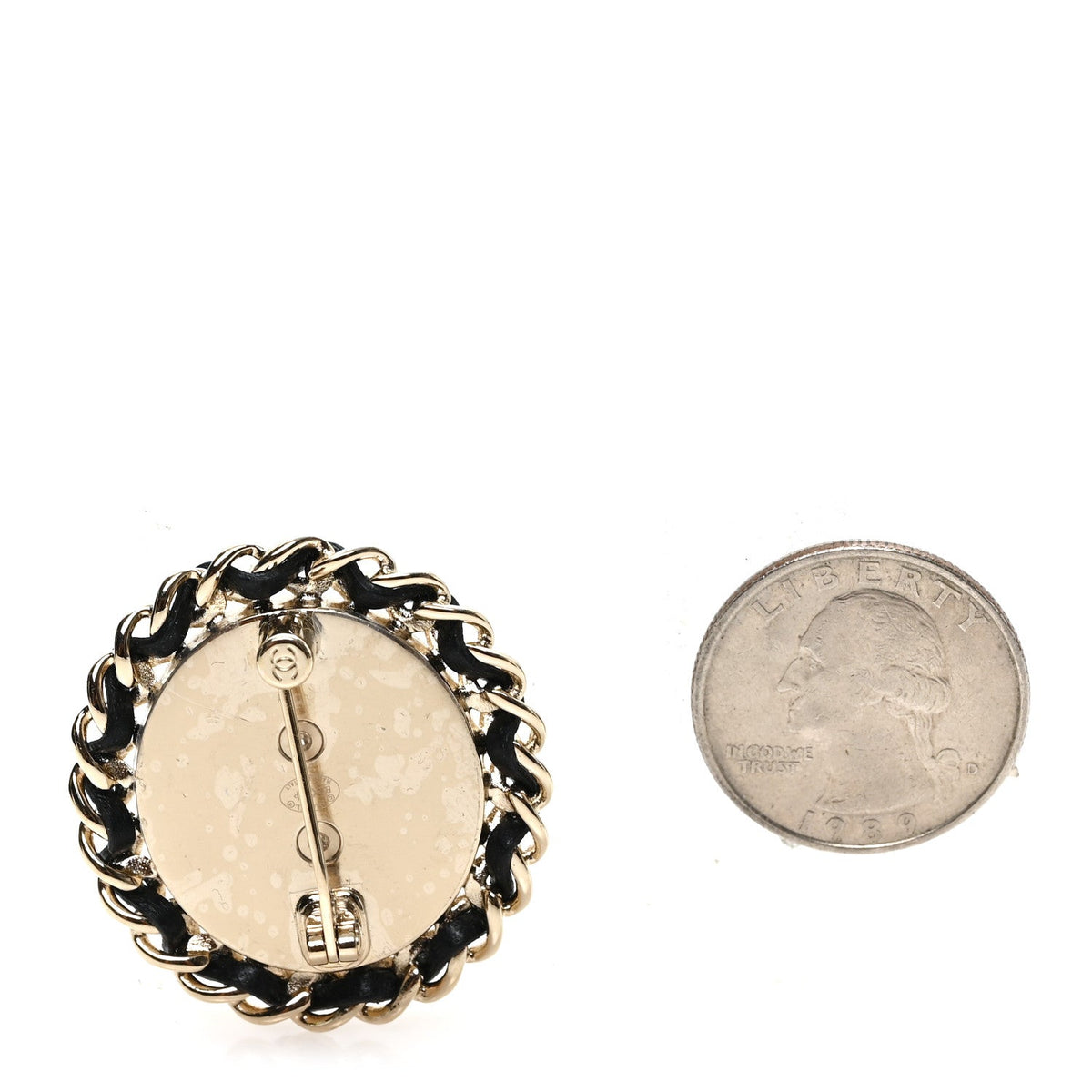 Metal Lambskin Denim CC Brooch Gold Blue Black