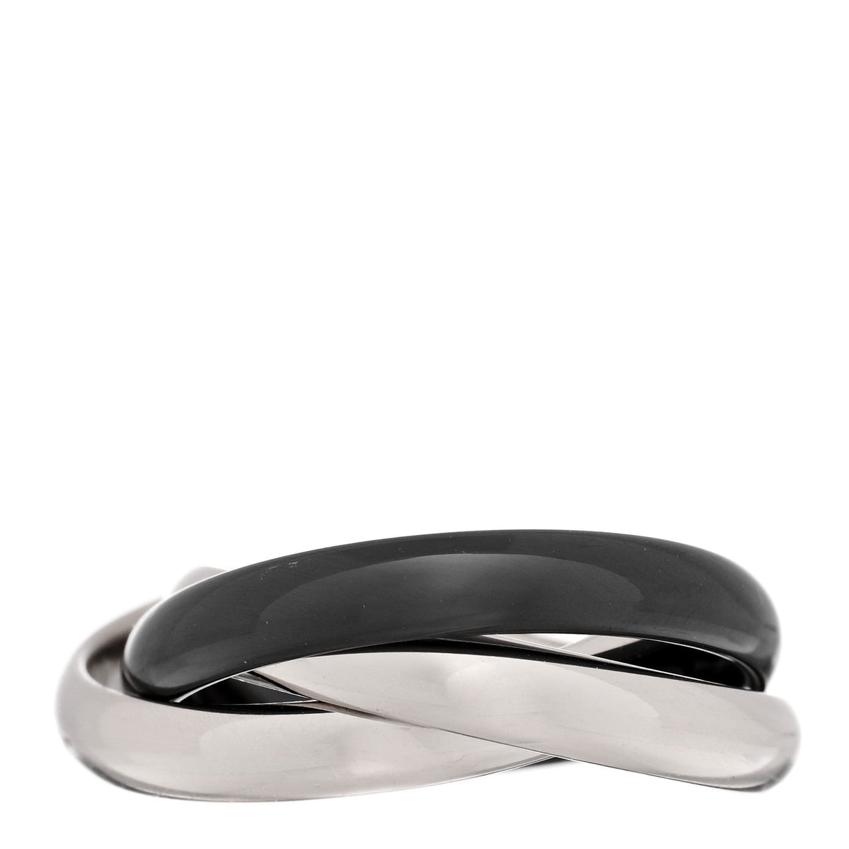18K White Gold Black Ceramic Trinity Ring 49 5