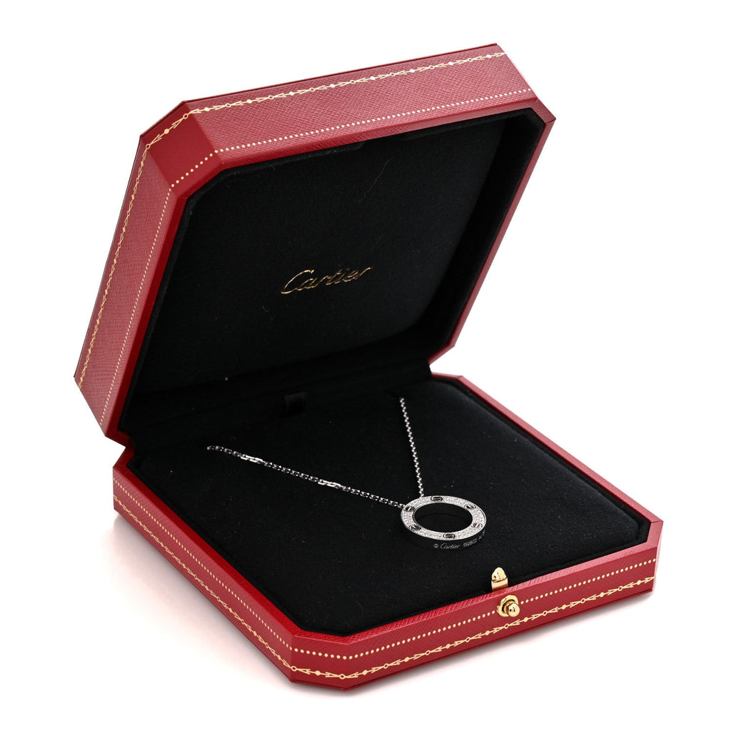 18K White Gold Diamond LOVE Paved Necklace