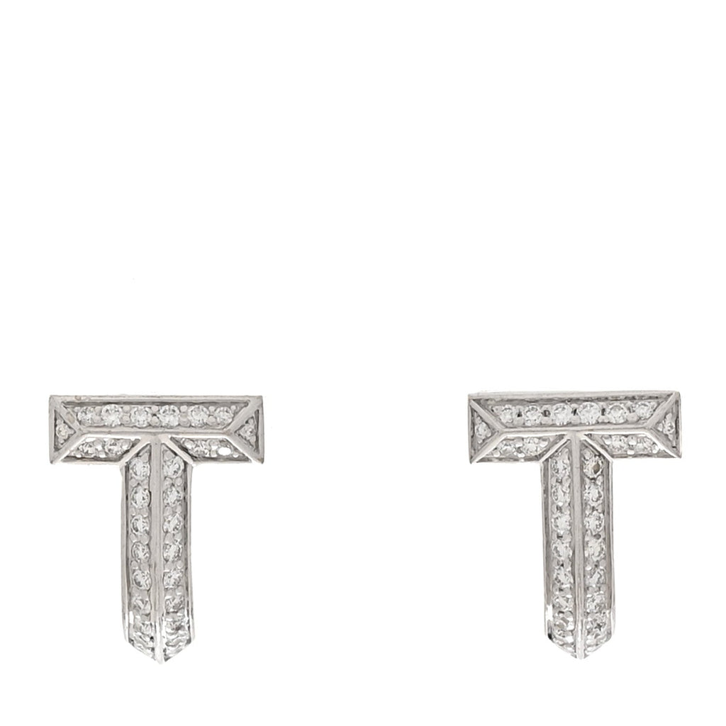 18K White Gold Diamond T1 Half Pave Huggie Earrings