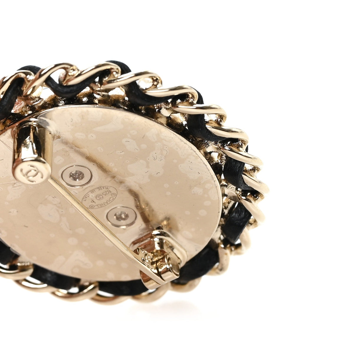 Metal Lambskin Denim CC Brooch Gold Blue Black