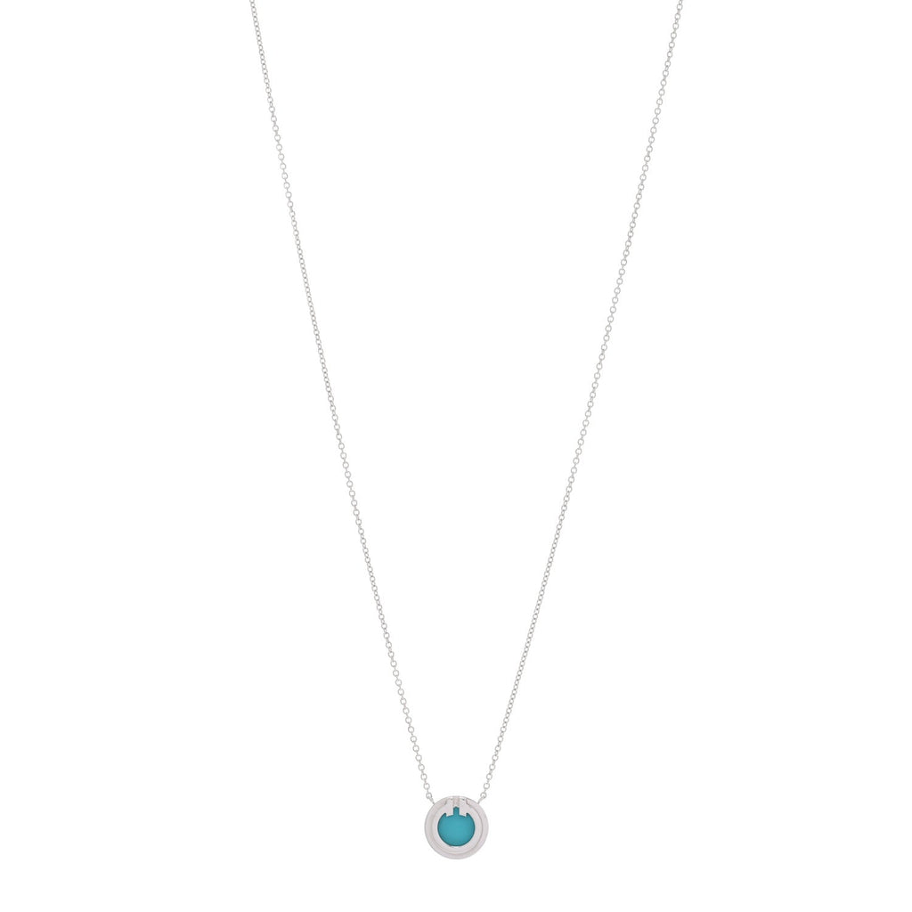 18K White Gold Turquoise T Circle Pendant Necklace