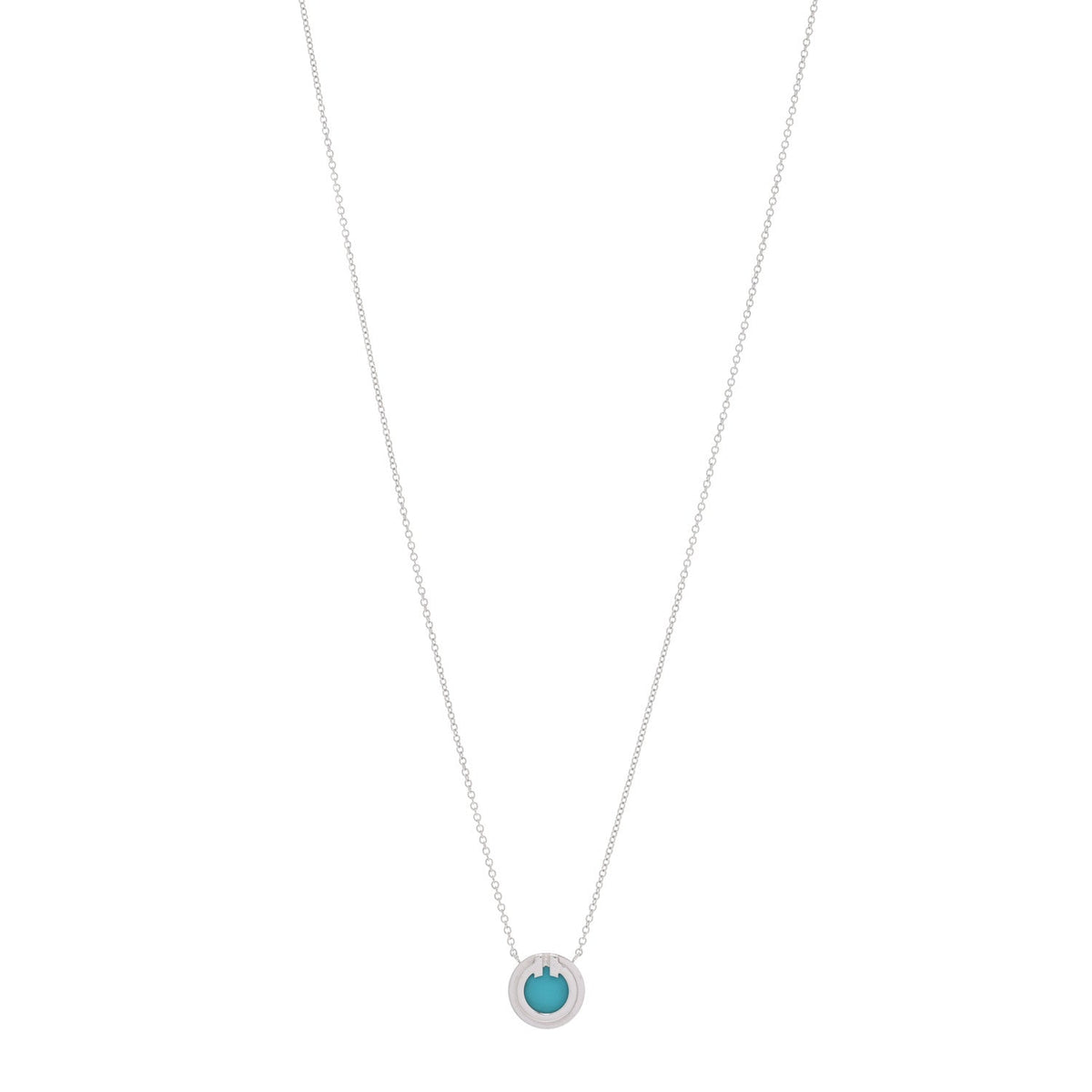 18K White Gold Turquoise T Circle Pendant Necklace