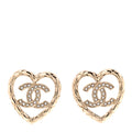 Metal Crystal CC Logo Heart Earrings Gold
