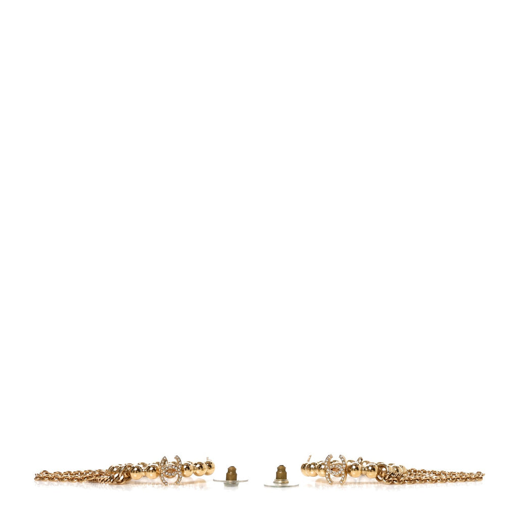 Metal Crystal Bead Chain CC Hoop Earrings Gold