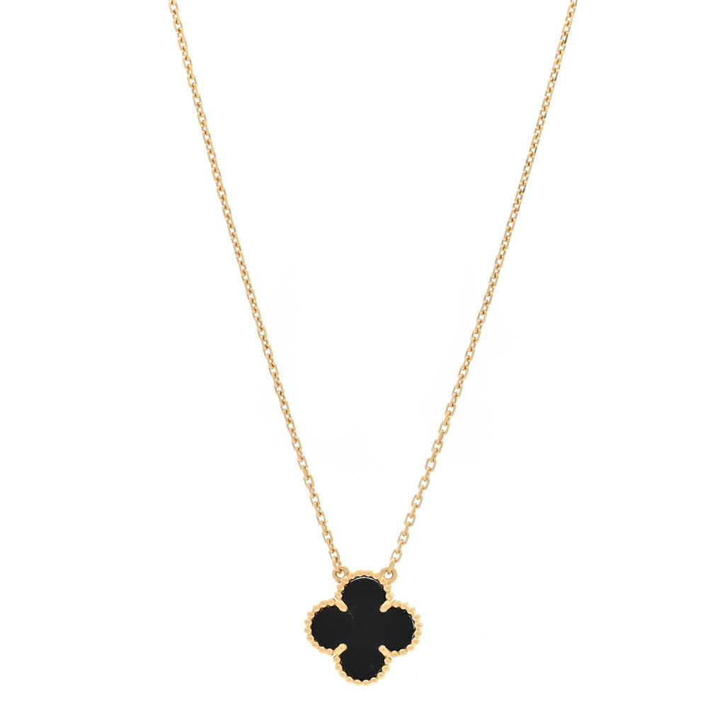 18K Yellow Gold Black Onyx Vintage Alhambra Pendant Necklace