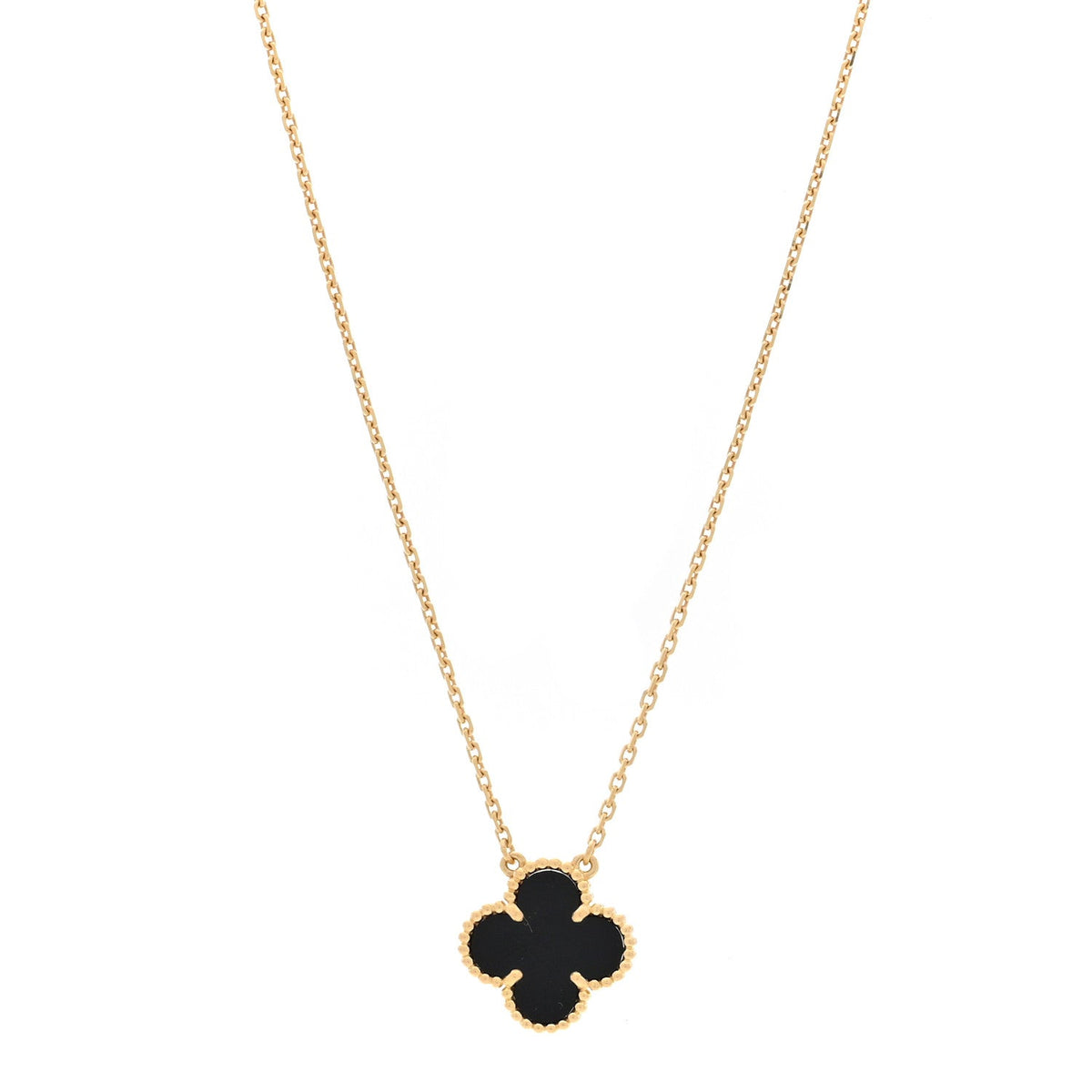 18K Yellow Gold Black Onyx Vintage Alhambra Pendant Necklace