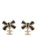 Crystal Glitter Bow Drop CC Earrings Gold Black