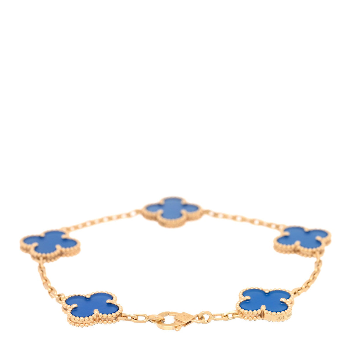 18K Yellow Gold Blue Agate 5 Motifs Vintage Alhambra Bracelet