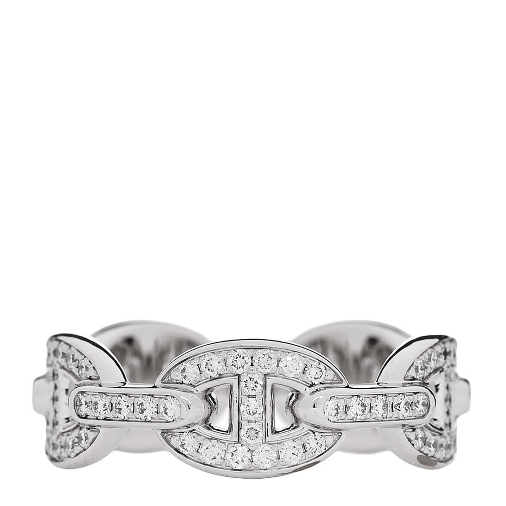 18K White Gold Diamond PM d'Ancre Enchainee Ring 54 7