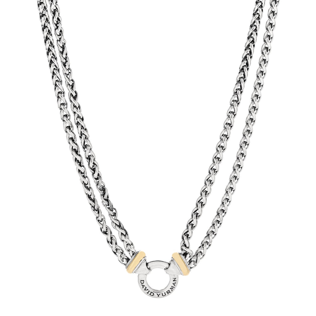 Sterling Silver 18K Yellow Gold 8mm Double Wheat Chain Necklace