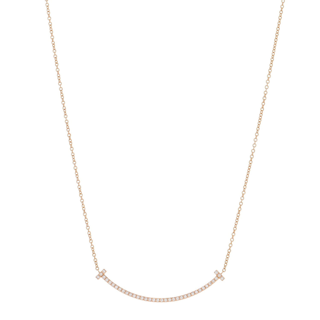 18K Rose Gold Diamond Small T Smile Pendant Necklace