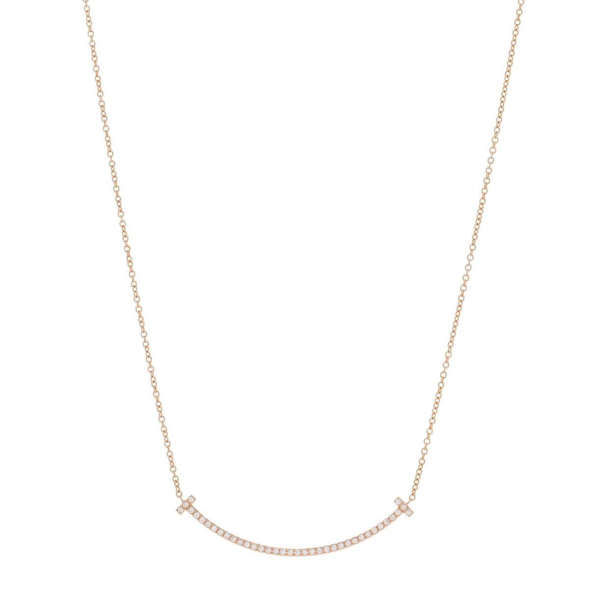 18K Rose Gold Diamond Small T Smile Pendant Necklace