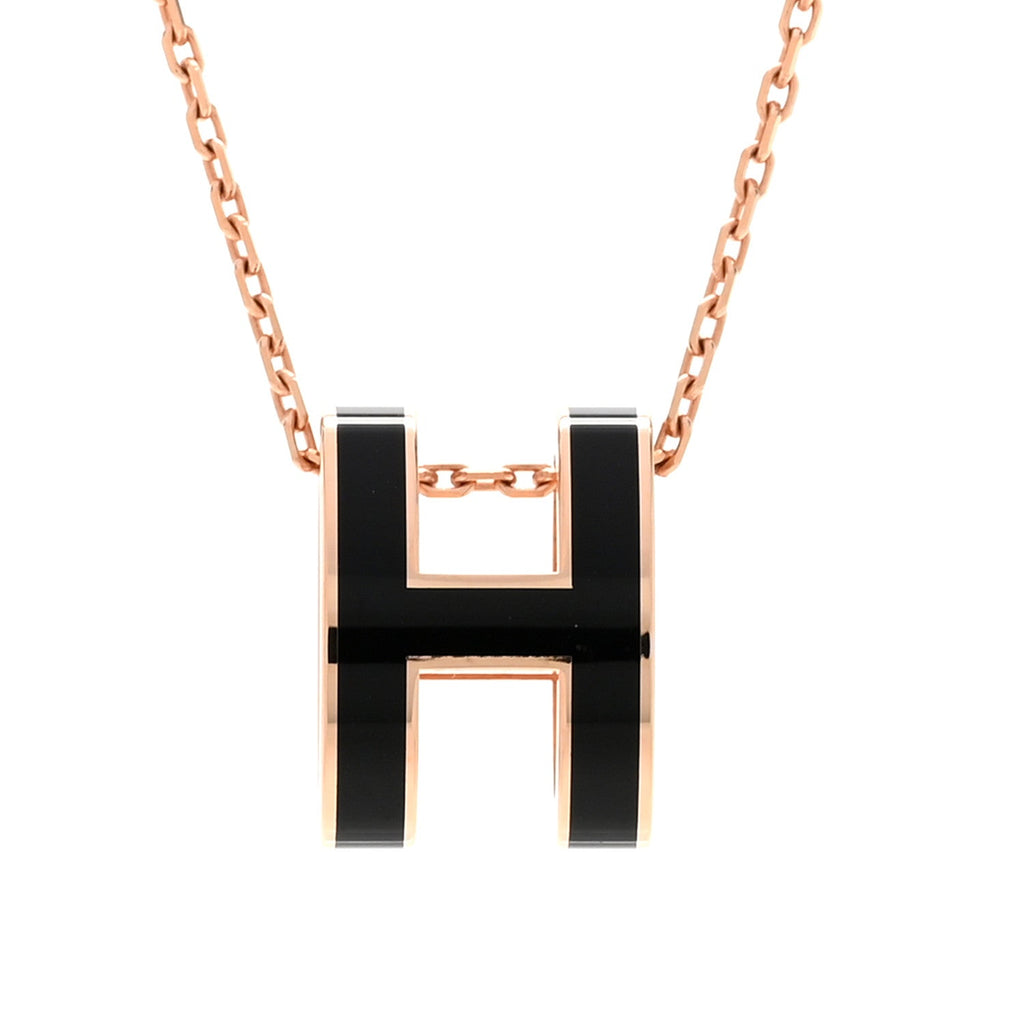 Lacquered Rose Gold Pop H Pendant Necklace Black
