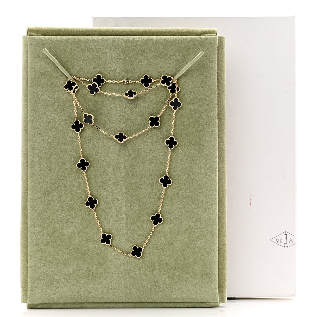 18K Yellow Gold Black Onyx 20 Motifs Vintage Alhambra Necklace