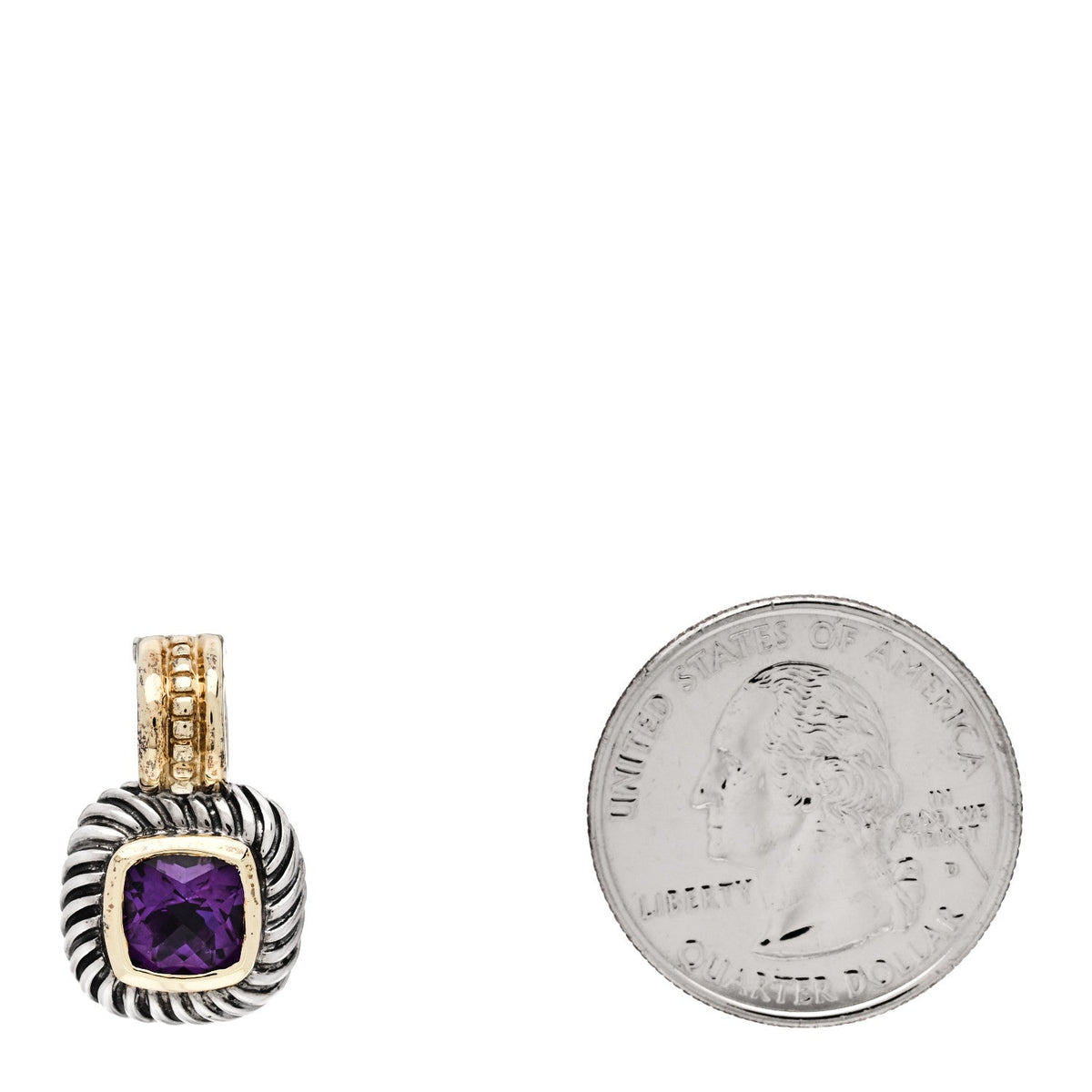 Sterling Silver 14K Yellow Gold Amethyst 7mm Albion Enhancer Pendant