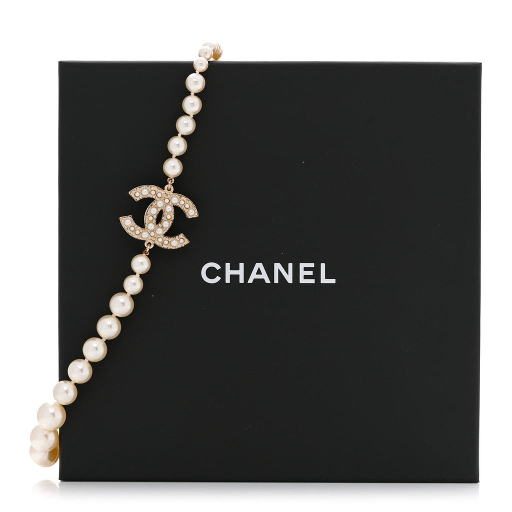 Pearl CC 100th Anniversary Necklace Light Gold