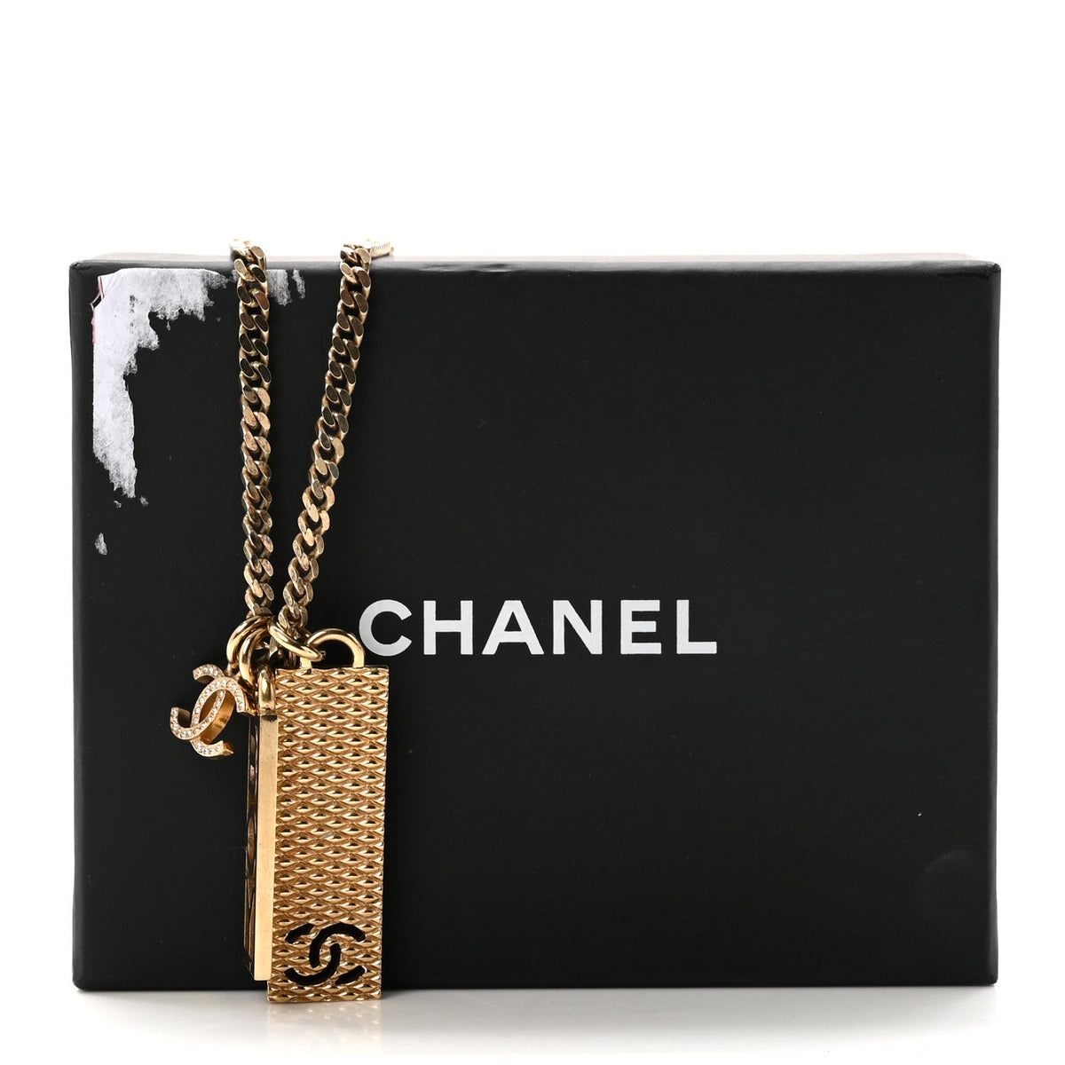 Metal Crystal CC Boy Pendant Long Necklace Gold