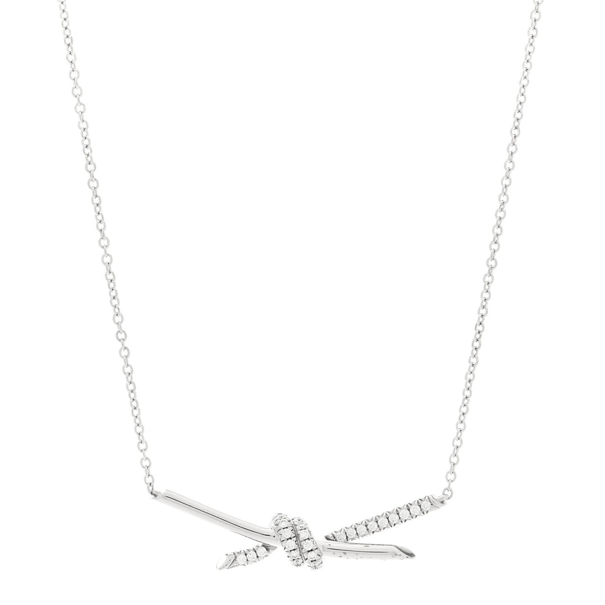 18K White Gold Diamond Knot Pave Necklace