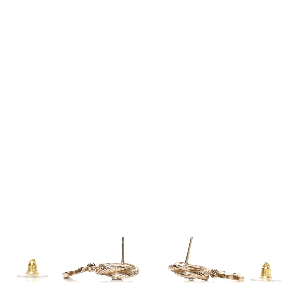 Metal Crystal CC Drop Earrings Gold