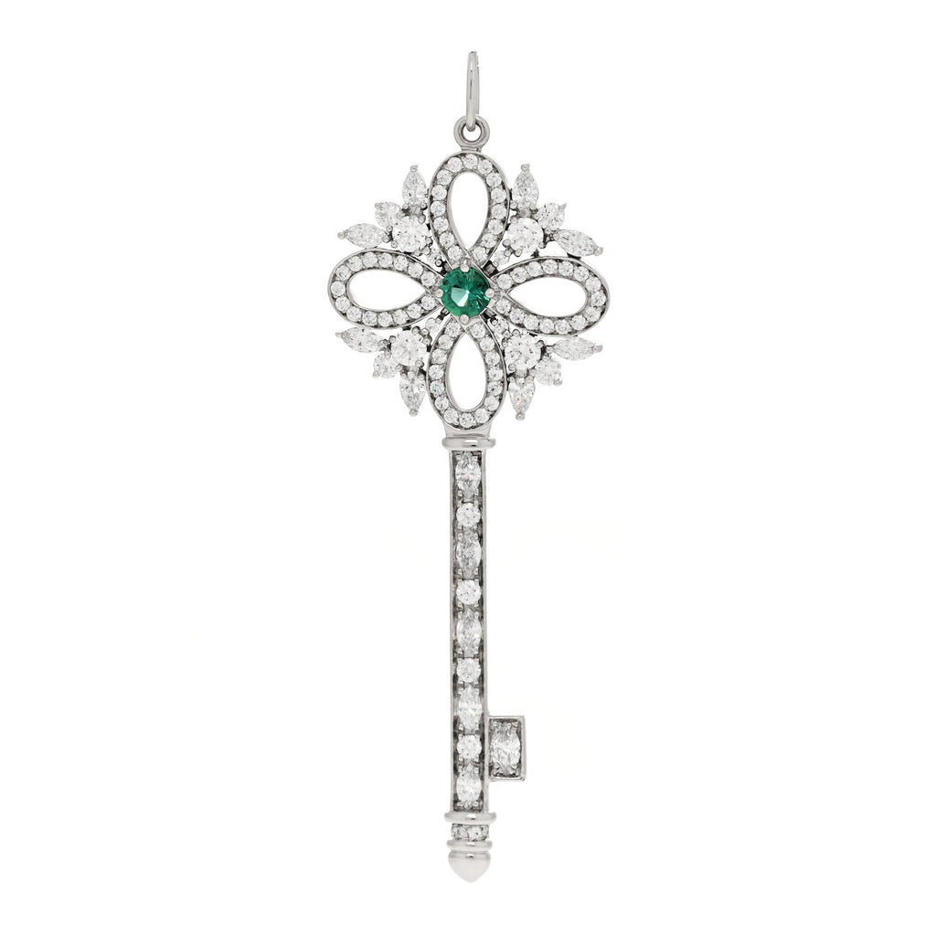 Platinum Diamond Emerald Victoria Key Pendant
