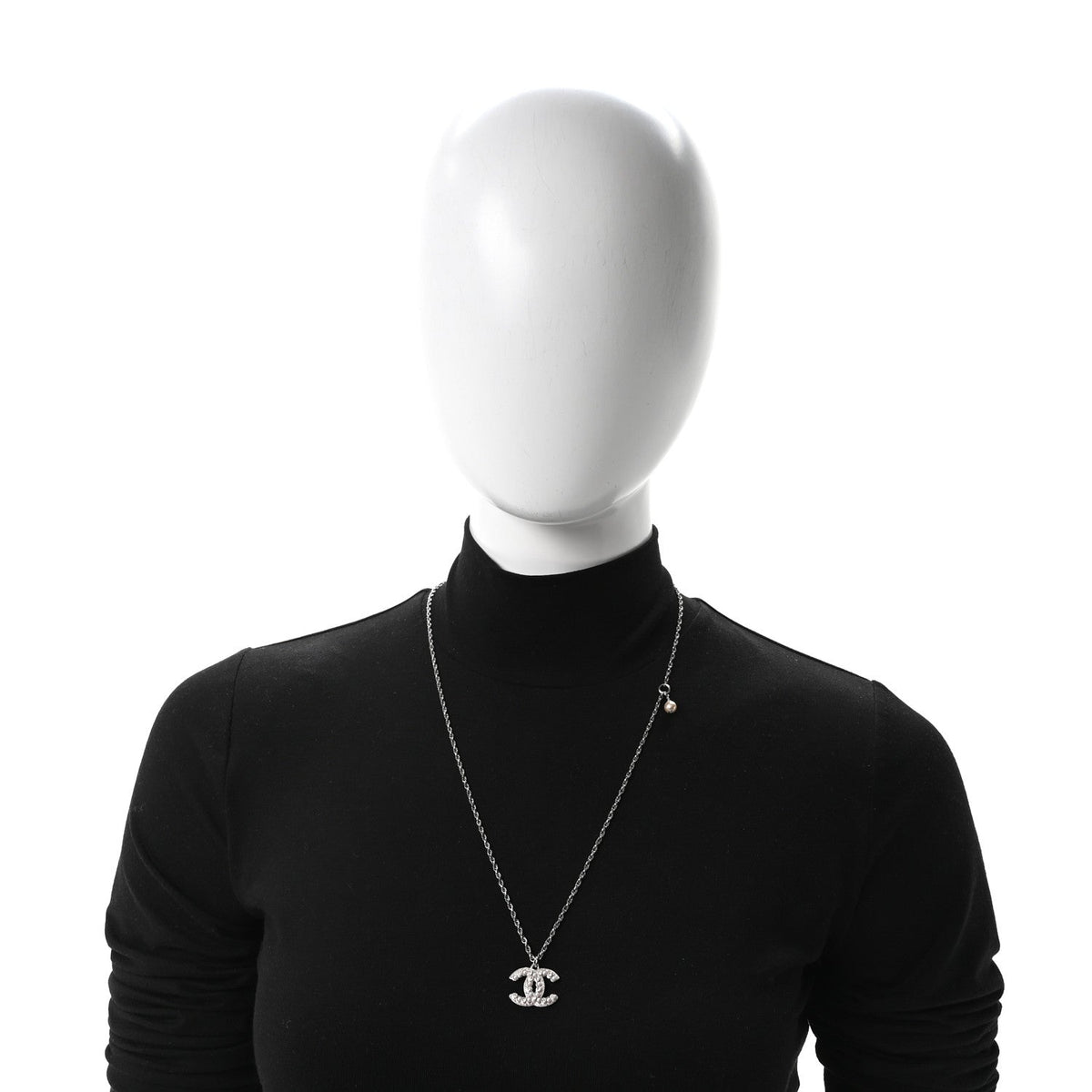 Crystal Pearl CC Necklace Silver
