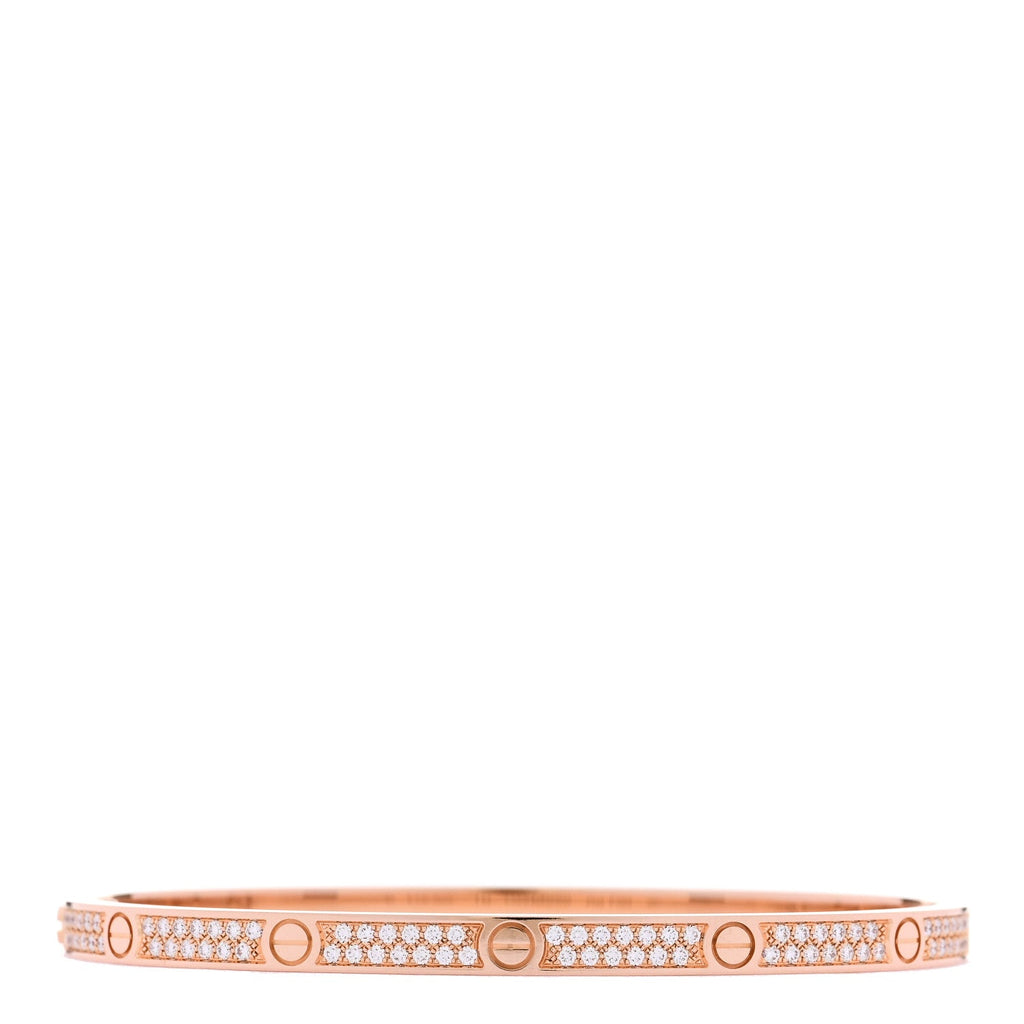18K Pink Gold Diamond Small LOVE Paved Bracelet 16