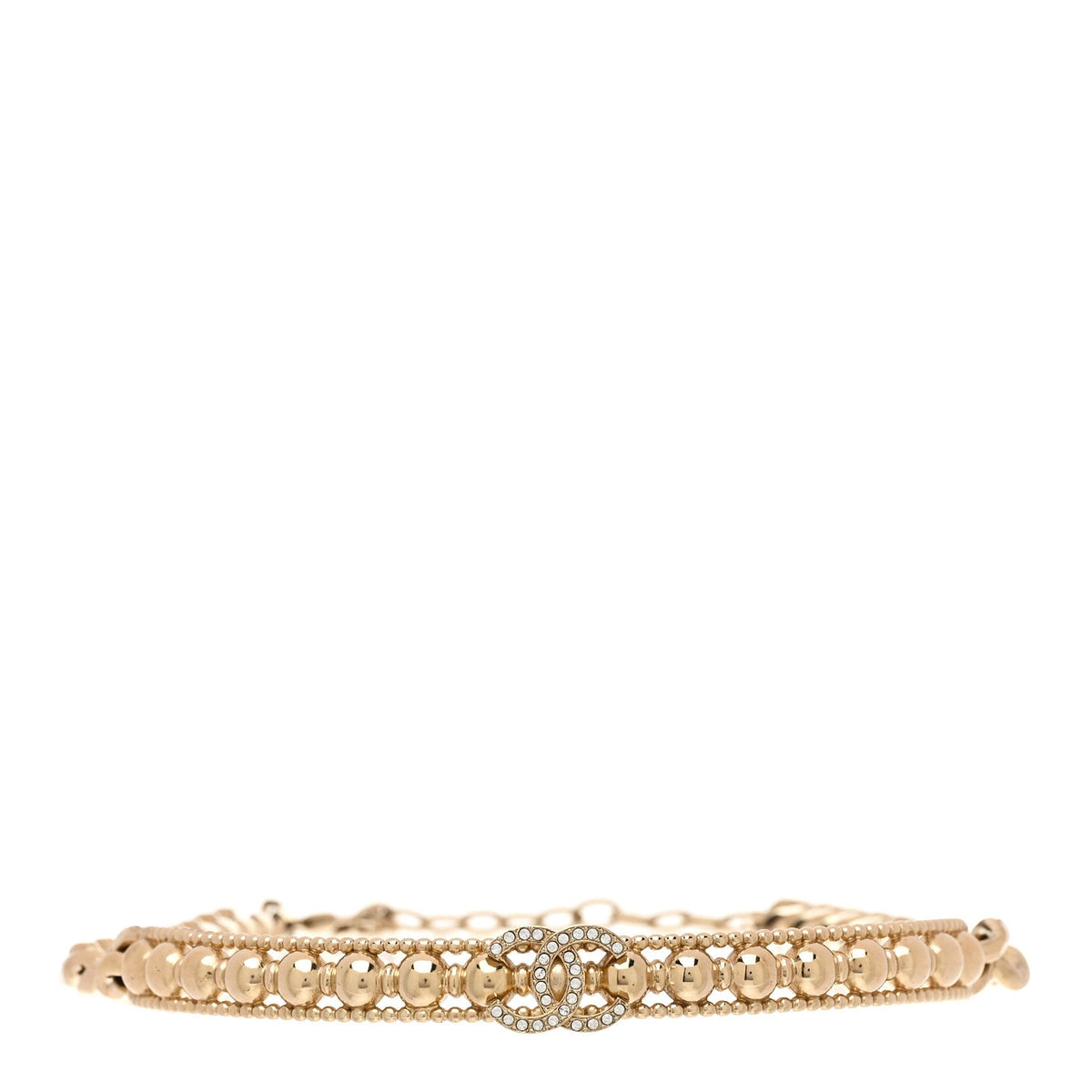 Metal Crystal Bead Chain Link CC Choker Necklace Gold