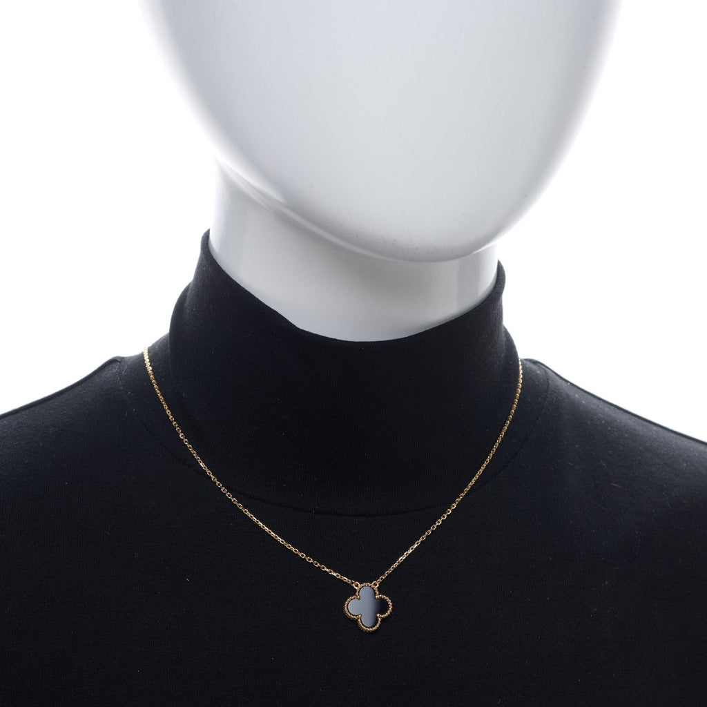 VAN CLEEF &amp; ARPELS 18K Yellow Gold Black Onyx Vintage Alhambra Pendant Necklace