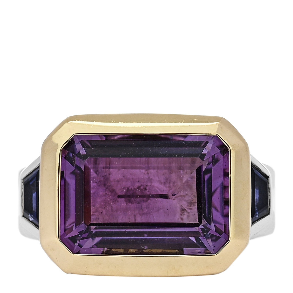 Sterling Silver 18K Yellow Gold Amethyst Iolite Three Stone Novella Ring 52 6