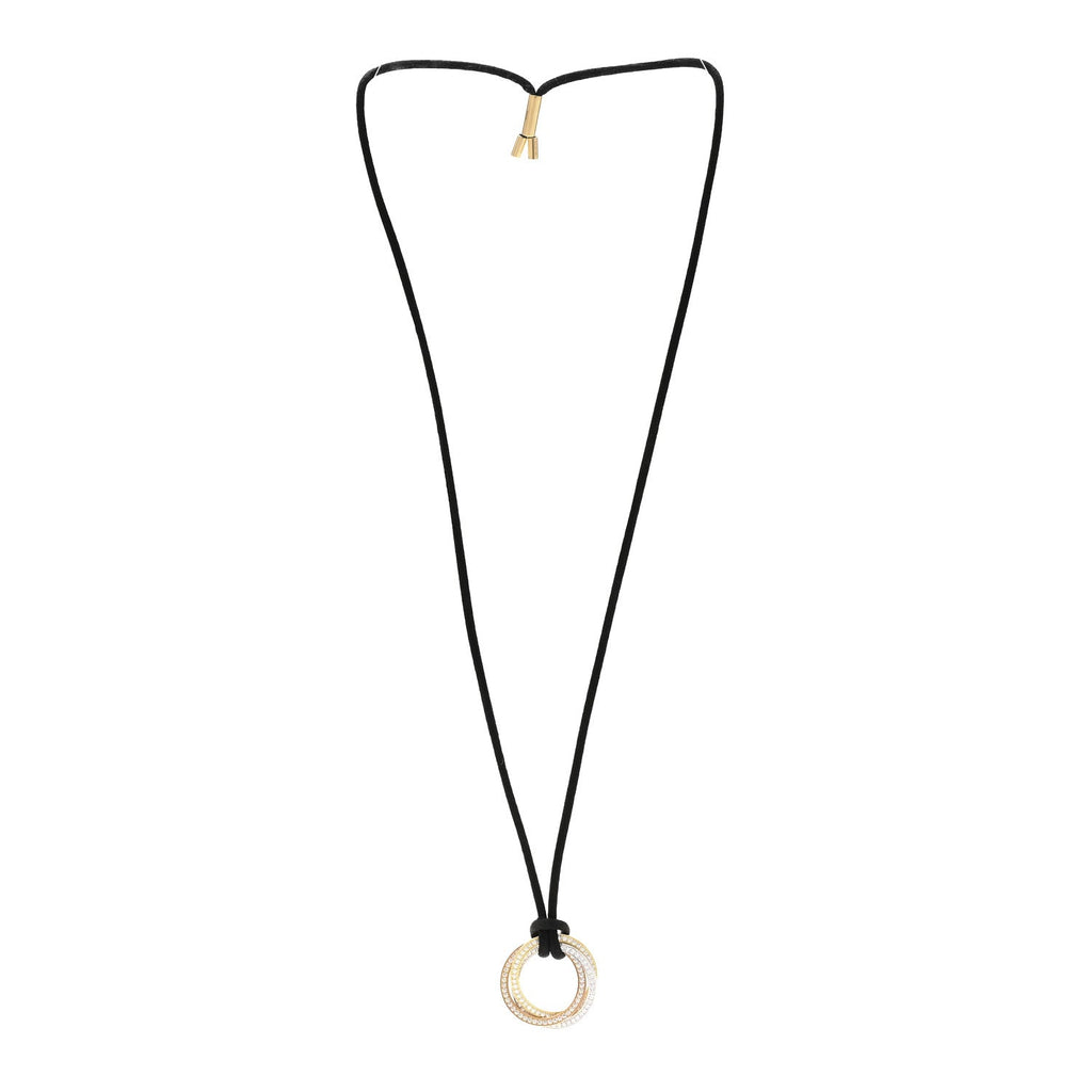 18K Pink Yellow White Gold Diamond Trinity Paved Cord Necklace