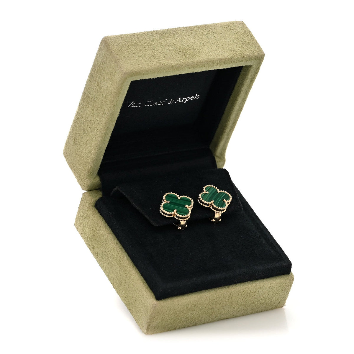 18K Yellow Gold Malachite Vintage Alhambra Earrings