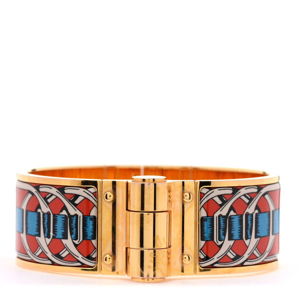 Enamel Printed Wide Balades Equestres Hinged Bracelet M