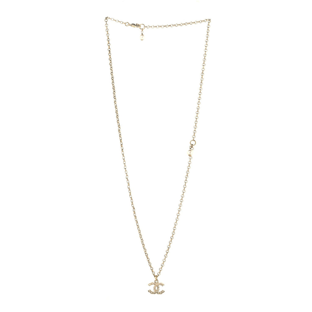Metal Pearl Crystal CC Textured Pendant Necklace Gold