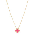 18K Yellow Gold Pink Enamel Vintage Alhambra Pendant Necklace